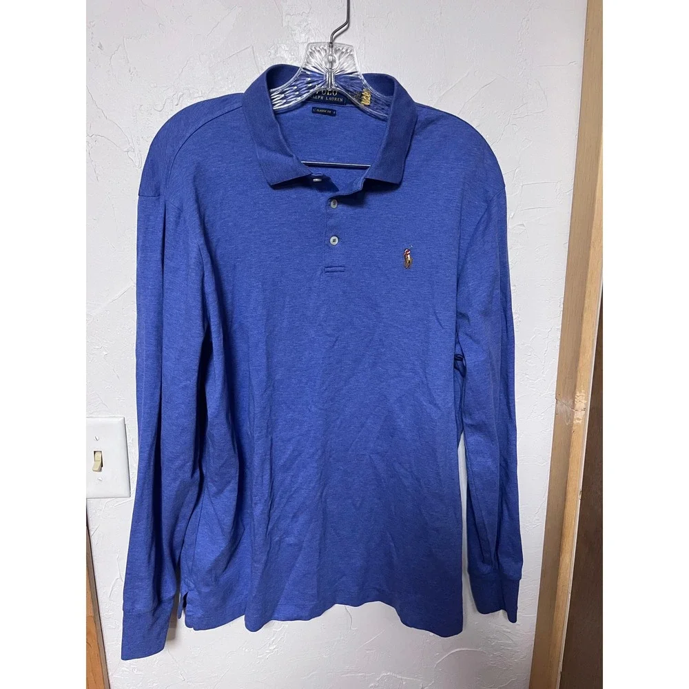 Polo Ralph Lauren Mens Classic Fit Long Sleeve Polo Shirt Blue‎ Heather Large